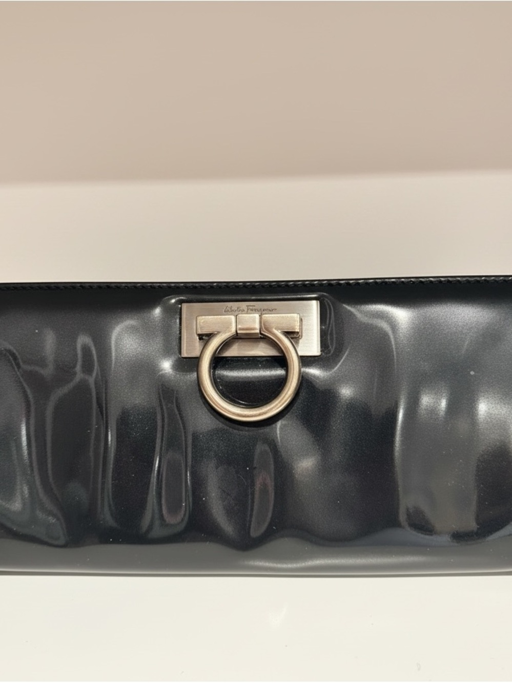 Salvatore Ferragamo Gancini Patent leather Black Mini Clutch Bag